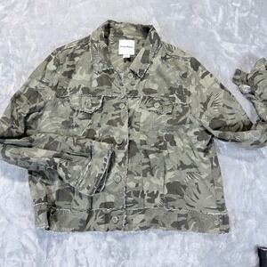 Tommy‎ Bahama XL Linen Camo Canyon Tropical Print 2 Palms Button Up Jacket